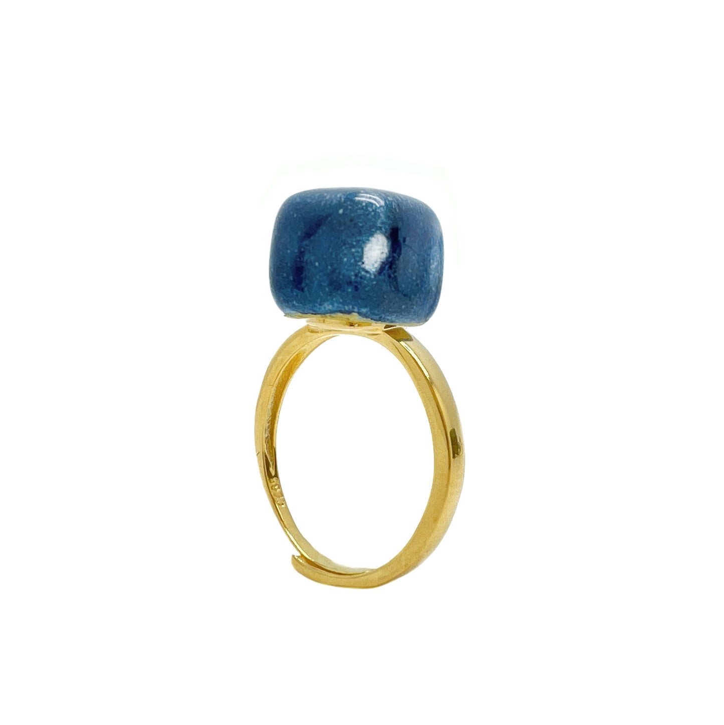 Anello Cubo maxi in ceramica blu classico