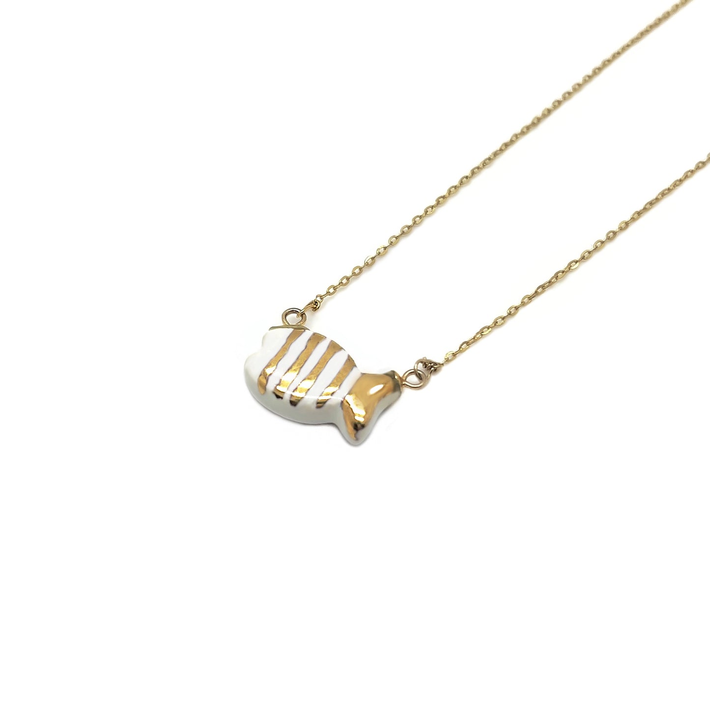 Classic gold and blue striped fish necklace