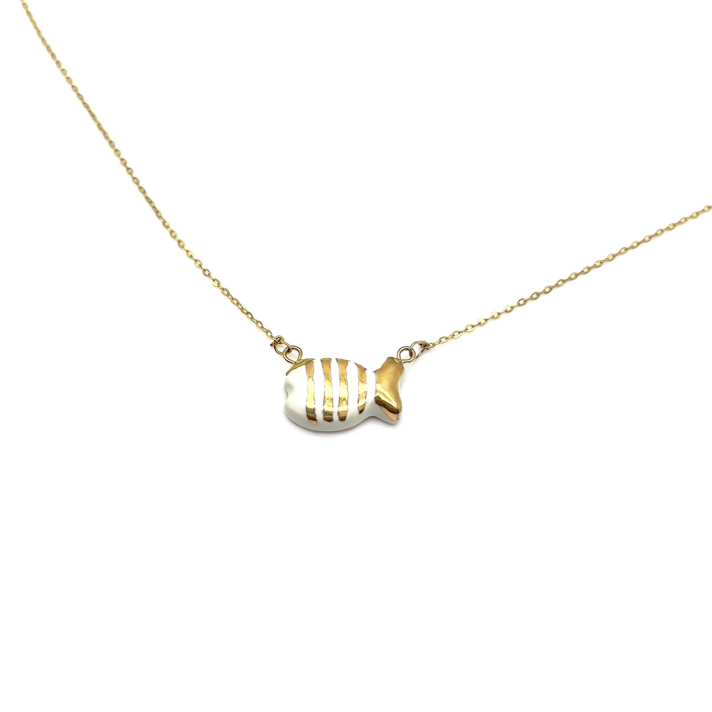 Classic gold and blue striped fish necklace