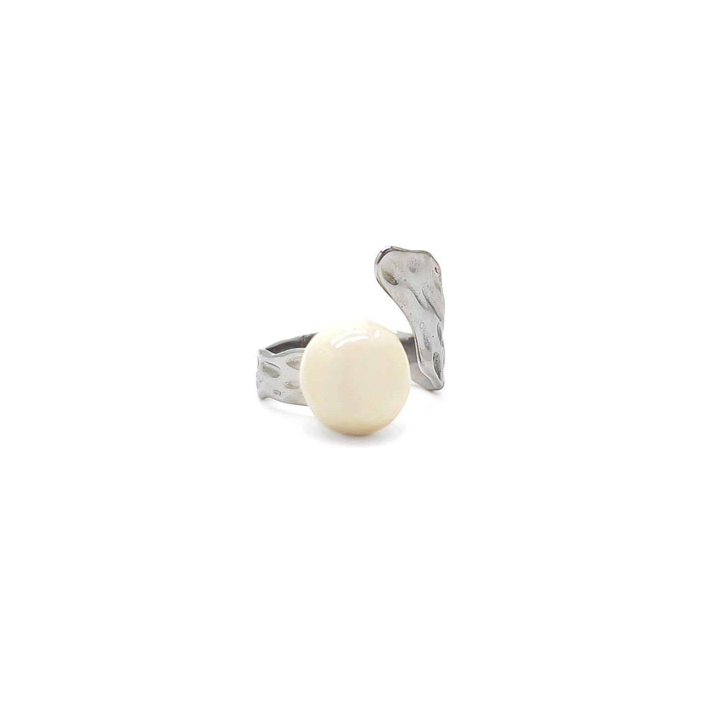 Anello argento con sfera bianca